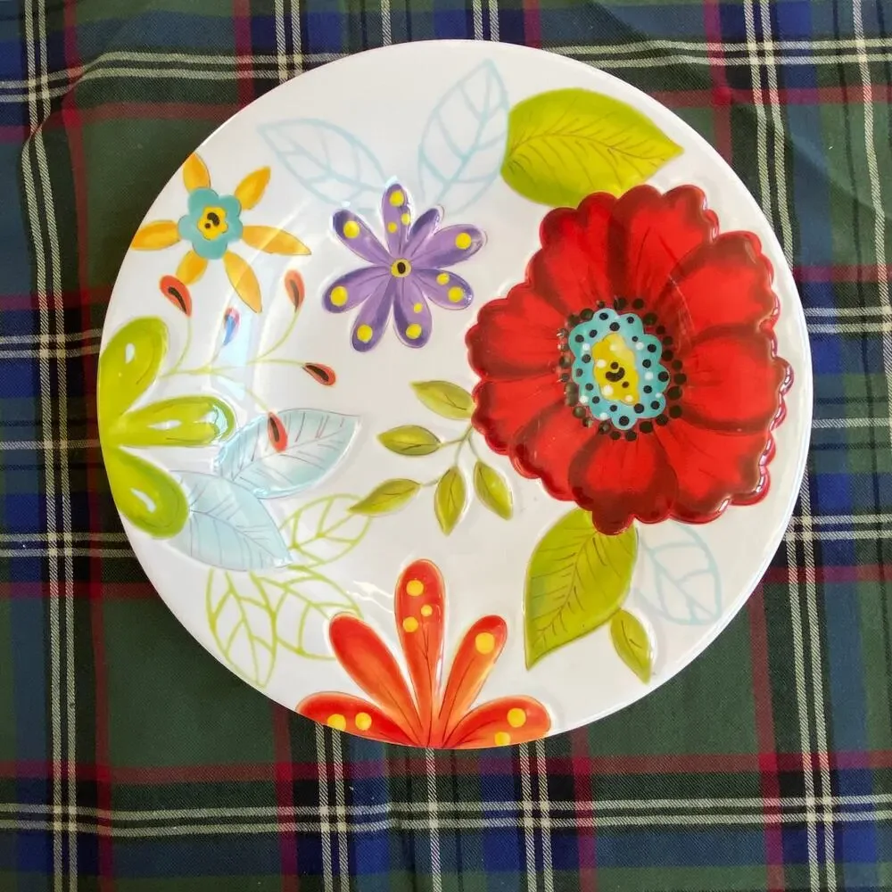 California Studios Melamine Set of 4 Unique Floral Patterns‎ 8-3/4” Lunch Plates